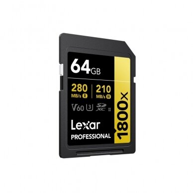 Atminties kortelė Lexar SDXC Pro 1800x U3 UHS-II R280/W210 (V60) 64GB